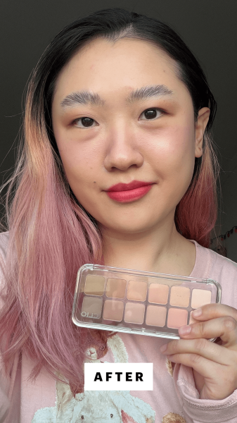 Han after applying the Clio Pro Eye Palette Air in Latte Senior